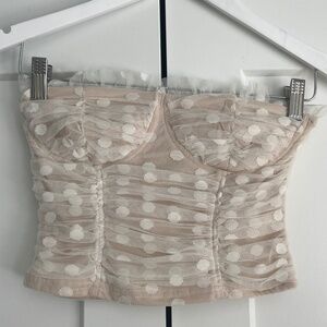 Lulus Bustier Corset Tube Top with Polkadot Mesh Overlay